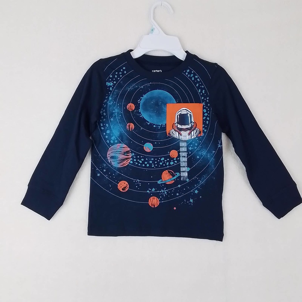 Carter's Long‎ Sleeve Cotton Graphic Tee Size 5 in Blue w/ Space Theme